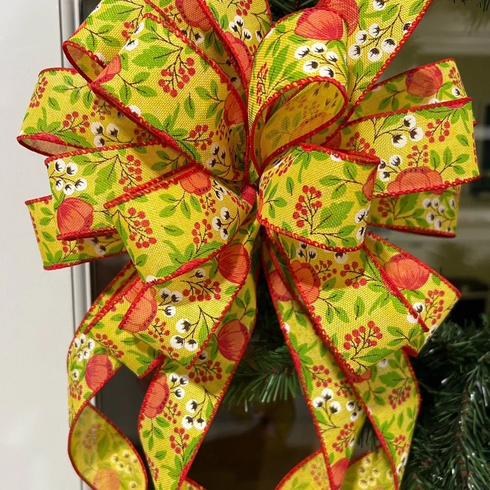 Festive Yellow and Tangerine Orange Floral Spring Summer Holiday Bow